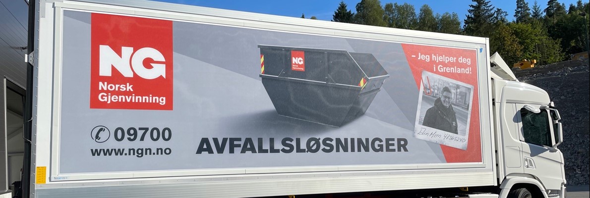 Nye Avfall motiver på 14 lastebiler og Søppelbiler til Norsk Gjenvinning