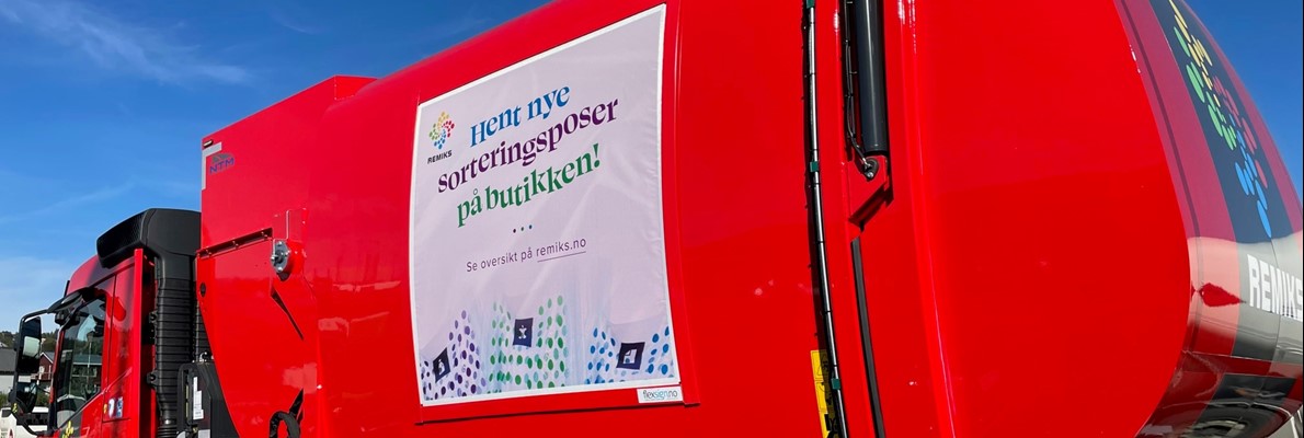 Ny Sortering kampanje montert på Søppelbiler hos Remiks i Tromsø